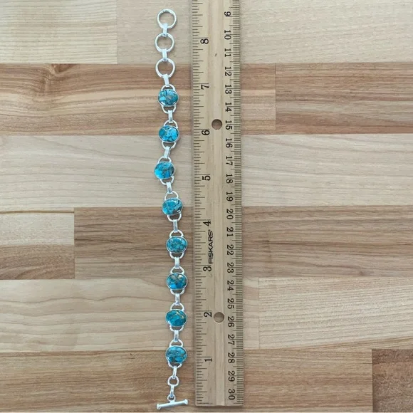 Copper Turquoise Solid 925 Sterling Silver Bracelet - Picture 4 of 4